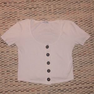 Zara Brand White Crop Top with Tortoise Buttons